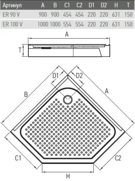 ERLIT ER100V Душевой поддон
