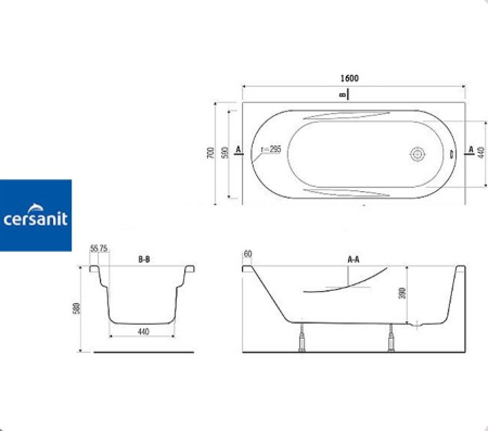 Ванна прямоугольная Церсанит MITO RED 160x70