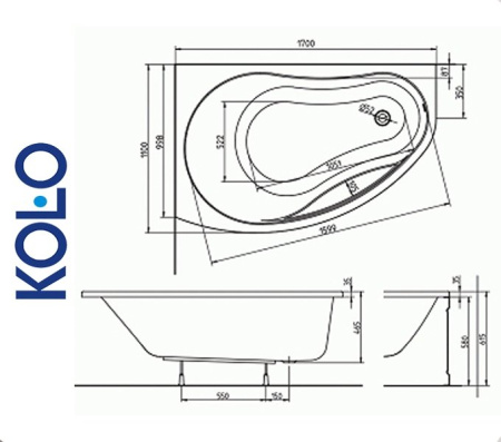 Ванна асимметричная Kolo PROMISE 170x110