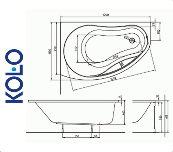 Ванна асимметричная Kolo PROMISE 170x110