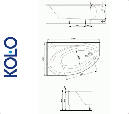 Kolo SPRING 160x100 L / XWA3061 Ванна акриловая (левая, с ножками)