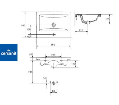 COMO 60 Cersanit. Умывальник мебельный к тумбе.