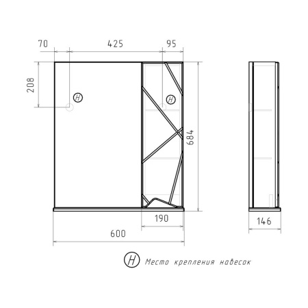 Pronto 60 зеркало VOLNA [zsPRONTO60.R-01], правый