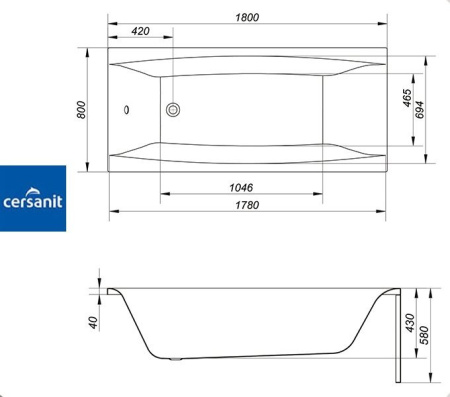 Ванна прямоугольная Церсанит VIRGO 180x80
