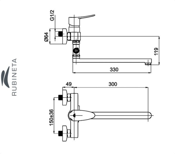 Rubineta STATIC-12/C для ванны настенный