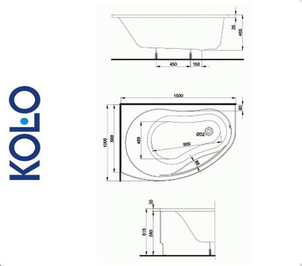 Ванна асимметричная Kolo PROMISE 150x100