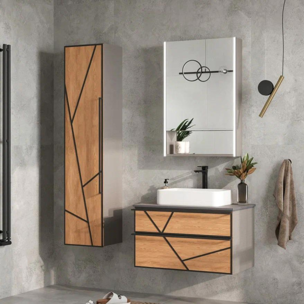 Ferro 36 Пенал подвесной EQUIL [ppFERRO36.L-11], левый, Дуб мадера/Лен антрацит