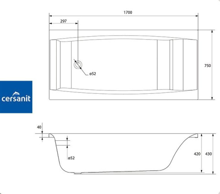 Ванна прямоугольная Церсанит VIRGO 170x75
