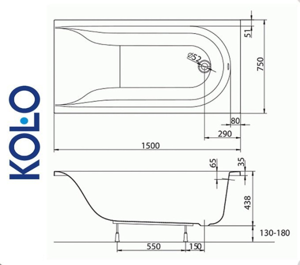 Ванна прямоугольная Kolo MIRRA 150x75