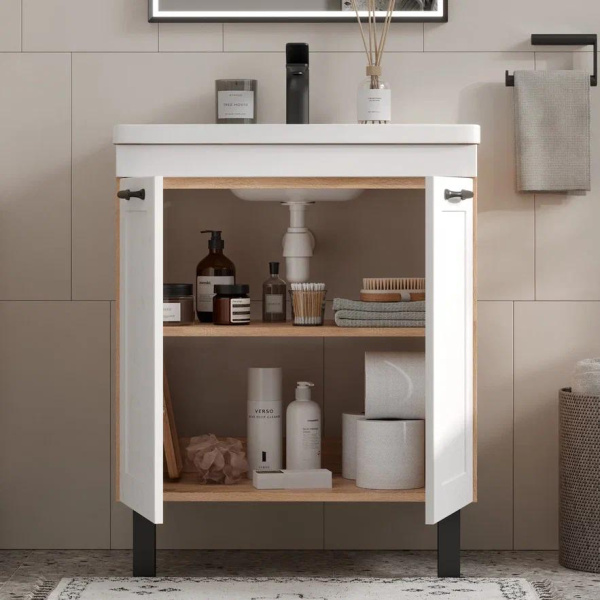 Lago 60.2D (Миранда) тумба EQUIL [tnLAGO60.2D-04], Белый матовый/Дуб сонома