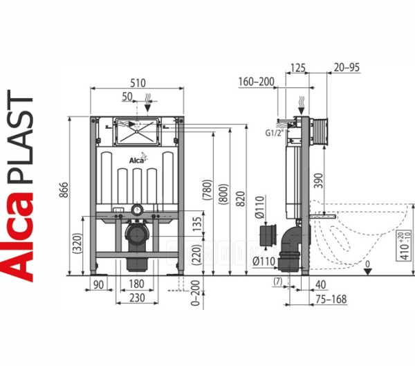 AlcaPlast AM101/850 Инсталляция унитаза с дозатором для таблеток (без кнопки)