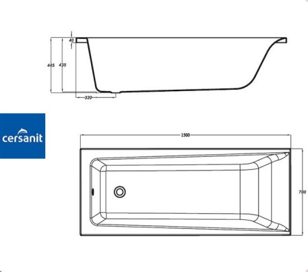 Ванна прямоугольная Церсанит LORENA 150x70