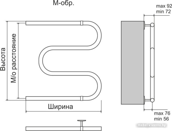 Полотенцесушитель TERMINUS Эконом М-обр AISI 32x2 (600x400)