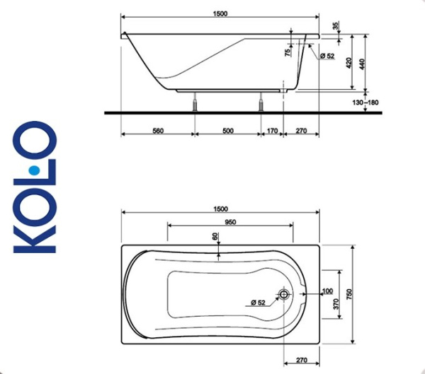 Ванна прямоугольная Kolo COMFORT 150x75