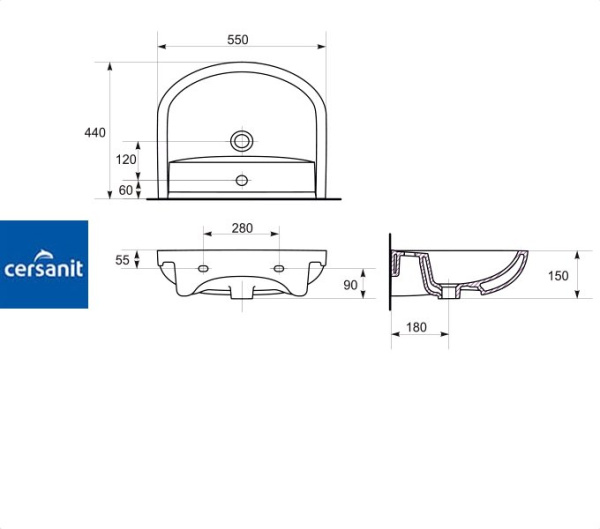 ARTECO 55 Cersanit. Умывальник мебельный к тумбе.