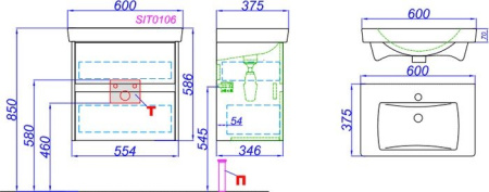 Aqwella Тумба City 60 CI0106DK с умывальником Moduo Slim 60 UM-MOD60SL/1