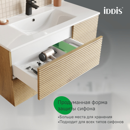 Bild, ID тумба IDDIS 100 см, [BIL10V0i95K], Дуб светлый, с умывальником