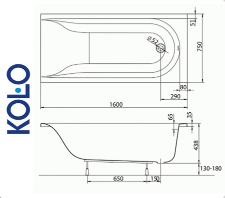 Ванна прямоугольная Kolo MIRRA 160x75
