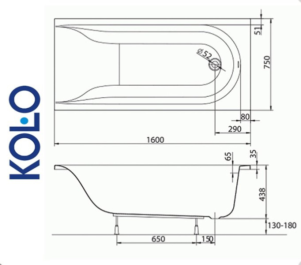 Ванна прямоугольная Kolo MIRRA 160x75