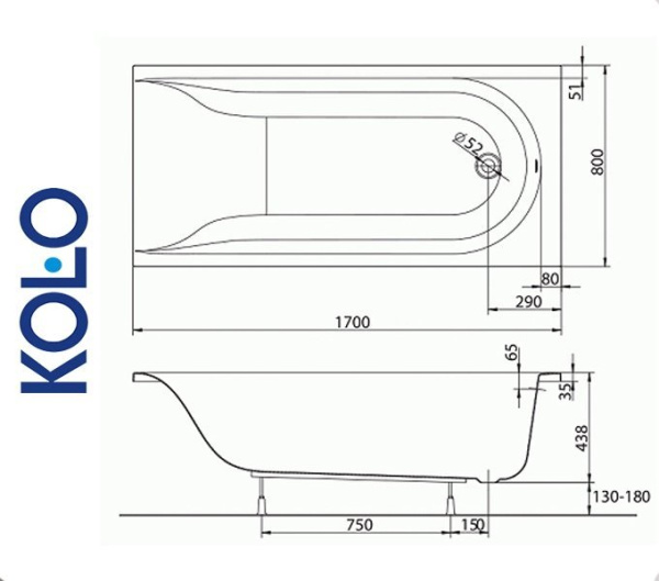 Ванна прямоугольная Kolo MIRRA 170x80