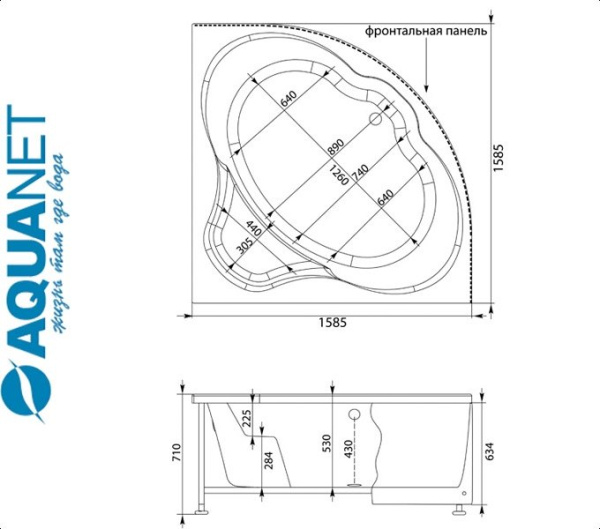 Ванна угловая Акванет SANTIAGO 160