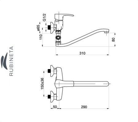 Rubineta ARTIS-12/G для ванны настенный