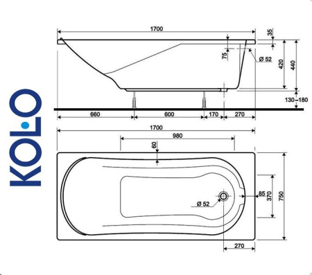 Ванна прямоугольная Kolo COMFORT 170x75