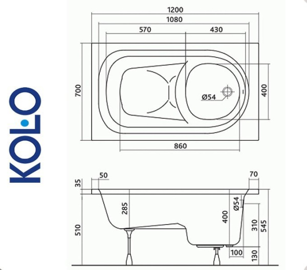 Ванна прямоугольная Kolo DIUNA 120x70