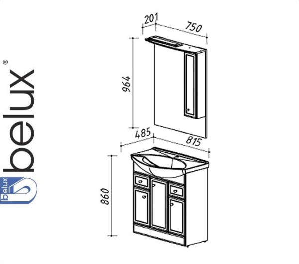 Набор Белюкс АДАЖИО 800 Мебель для ванной комнаты