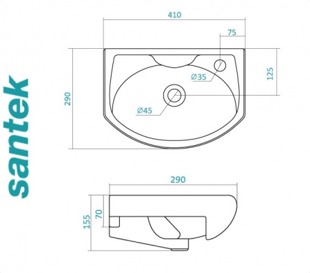 АЗОВ 40 Santek. Умывальник мебельный к тумбе.