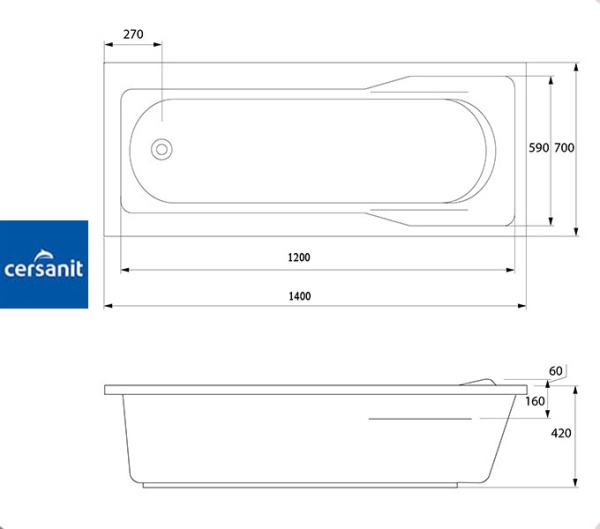 Ванна прямоугольная Церсанит SANTANA 140x70