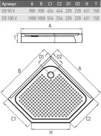 ERLIT ER100V Душевой поддон