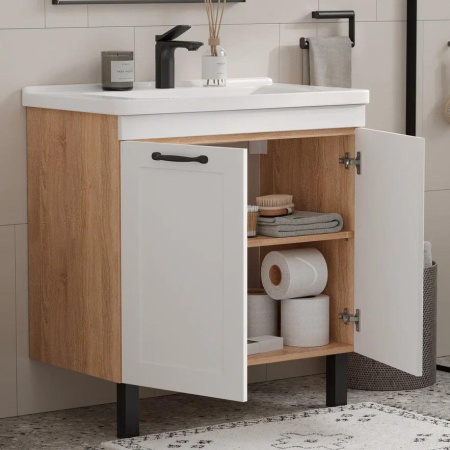 Lago 80.2D (Миранда) тумба EQUIL [tnLAGO80.2D-04], Белый матовый/Дуб сонома