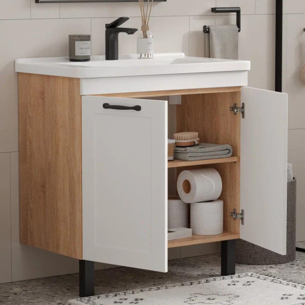 Lago 80.2D (Миранда) тумба EQUIL [tnLAGO80.2D-04], Белый матовый/Дуб сонома