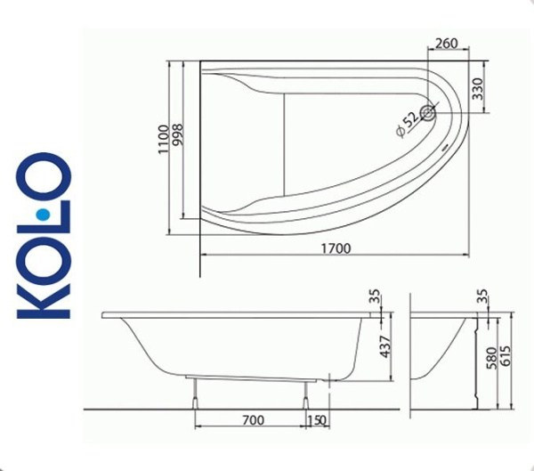 Ванна асимметричная Kolo MIRRA 170x110