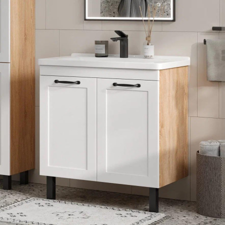 Lago 80.2D (Миранда) тумба EQUIL [tnLAGO80.2D-04], Белый матовый/Дуб сонома