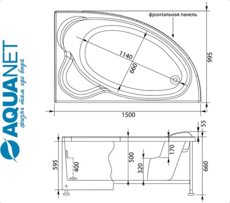Ванна асимметричная Акванет MAYORCA 150