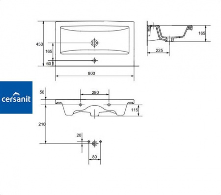 COMO 80 Cersanit. Умывальник мебельный к тумбе.