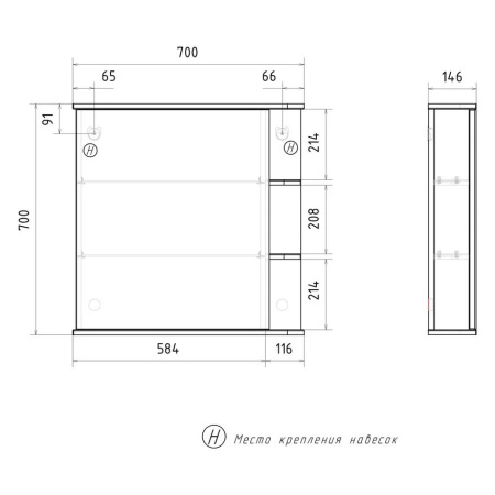 Twing 70 зеркало-шкаф VOLNA [szTWG70-01]
