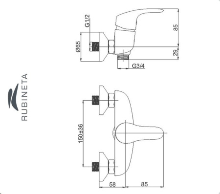 Rubineta TORNADO-12/K для ванны настенный