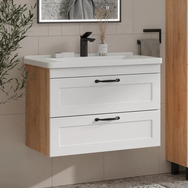 Lago 80.2Y (Миранда/Фостер) тумба EQUIL [tpLAGO80.2Y-04], Белый матовый/Дуб сонома