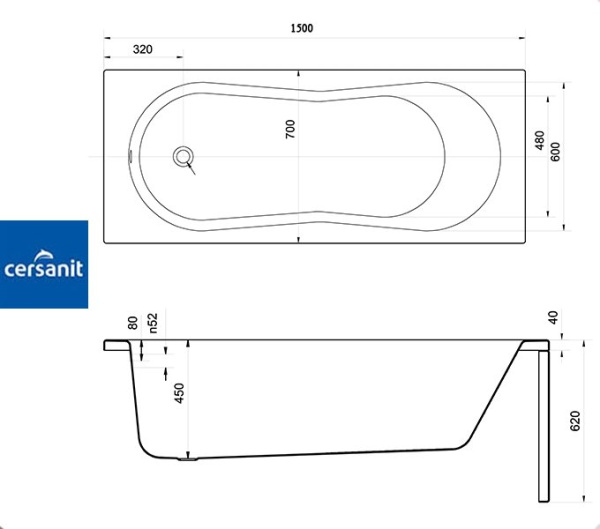 Ванна прямоугольная Церсанит NIKE 150x70