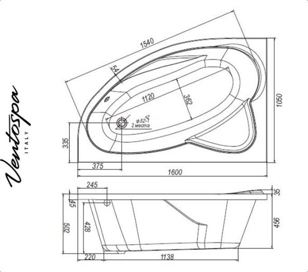 VentoSpa NIKA 1600х1050/1 R акриловая ванна (правая)