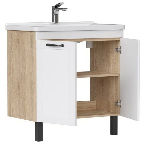 Lago 80.2D (Миранда) тумба EQUIL [tnLAGO80.2D-04], Белый матовый/Дуб сонома