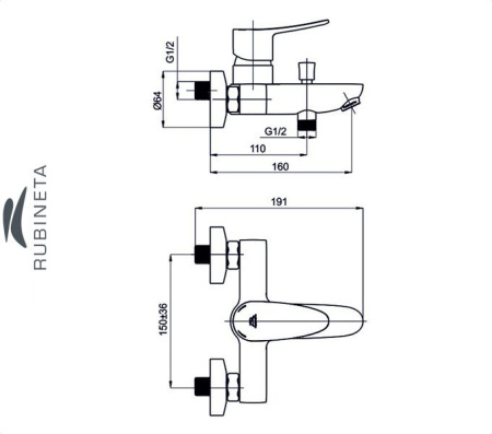 Rubineta STATIC-10/K для ванны настенный