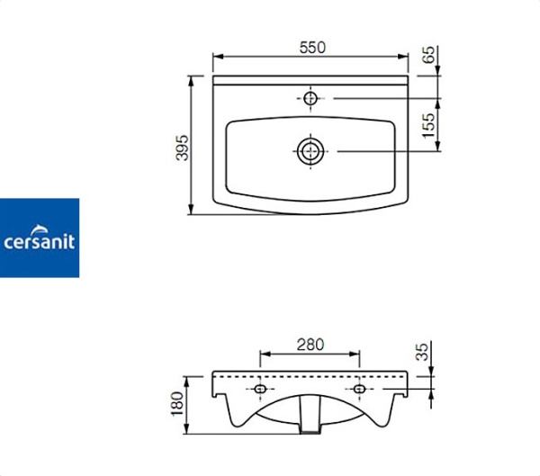 ЦЕРСАНИЯ 55 Cersanit. Умывальник мебельный к тумбе.