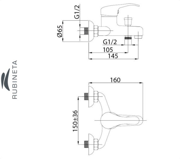 Rubineta OPTIMA-10/K для ванны настенный