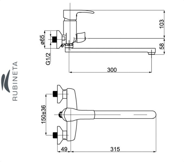 Rubineta ARTIS-11/С для ванны настенный