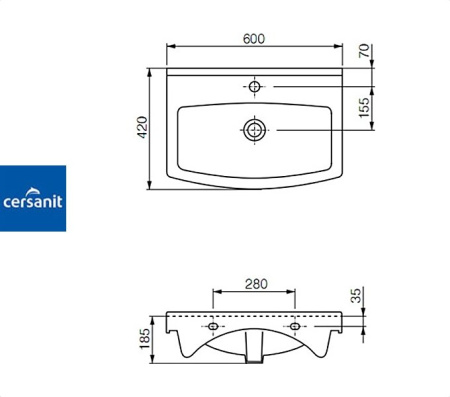 ЦЕРСАНИЯ 60 Cersanit. Умывальник мебельный к тумбе.